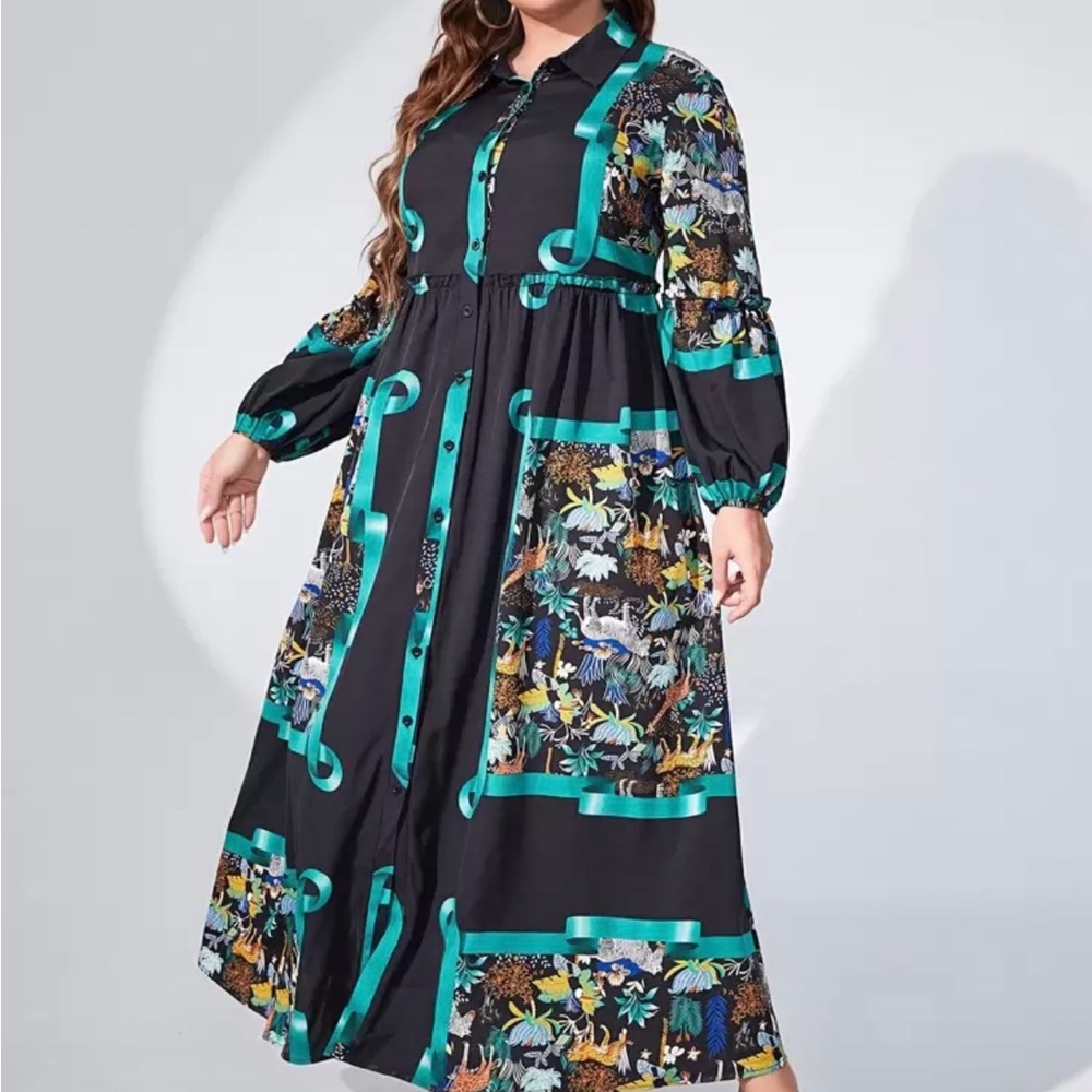 Floral Black and Green Maxi Dress